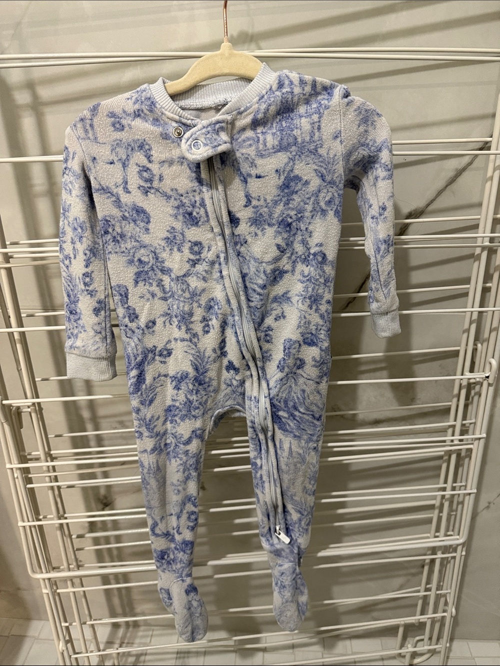 Posh peanut Baby Blue Floral Footed One-Piece Pajamas
